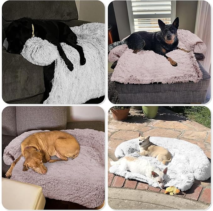 GGIB Calming Dog Bed Fluffy Plush Dog Mat for Furniture Protector with Removable Washable Cover for Large Medium Small Dogs and Cats (Large, Rust White)-PurrikoPets