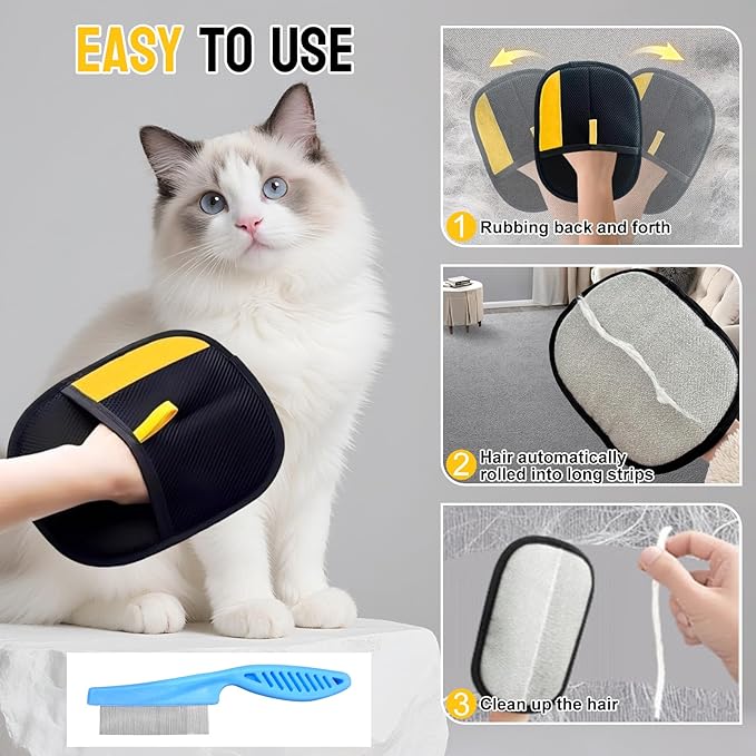 5PCS Pet Hair Removal Glove Set for Cats & Dogs, Newly Electrostatic Pet Hair Gloves, Reusable Cat Dog Grooming Gloves Magic Brush Pet Hair Remover Tool for Furniture Couch Carpet Car Seat Clothes-PurrikoPets