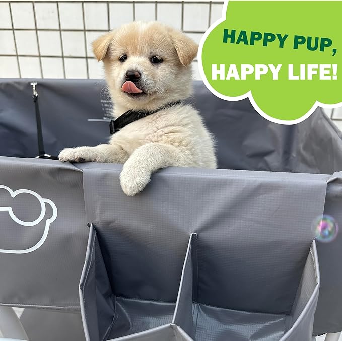 Elevated Dog Bathtub, Portable Dog Washing Station for Home with Towel Bar & Storage, Folding Pet Bath Tub for Small & Medium Dogs-PurrikoPets