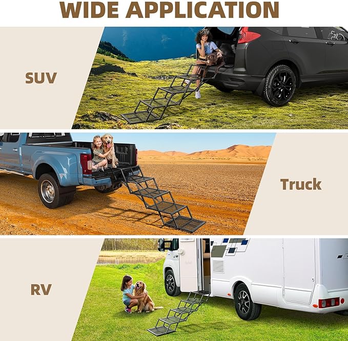 Dog Stairs for Large Dogs, Linvivon Extra Wide 20" Dog Steps with Non-Slip Surface and Reflective Strips, Outdoor Foldable Dog Ramp for Stairs, Car, Truck and SUV, Supports Up to 400LBS, 5 Steps-PurrikoPets