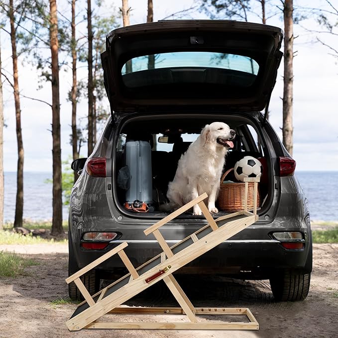 Dog Ramp for Bed PANTAZO Adjustable Ramps for Small Dogs to Get on Bed, Up to 28.5 Inches, 48'' Long,120lbs with Anti-Slip Grip & Safety Rail-PurrikoPets