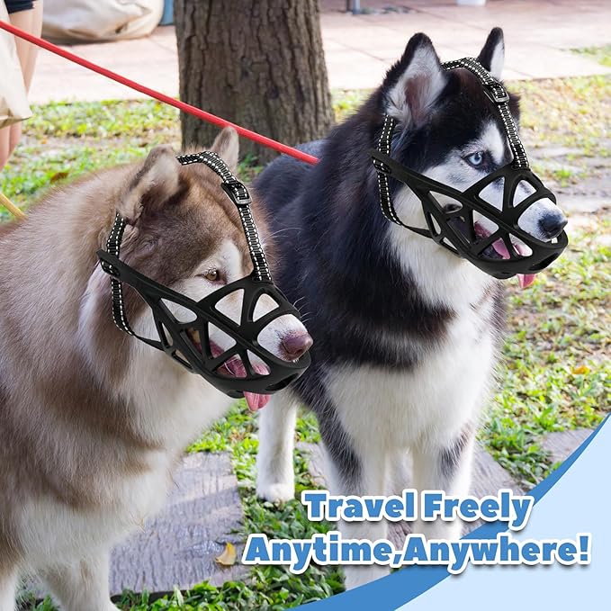 Dog Muzzle for Large Dogs, Medium and X-Large Aggressive Dog, Breathable Basket Muzzles, Suitable for Grooming Trimming Training, Allows Panting Drinking (Black, M)-PurrikoPets