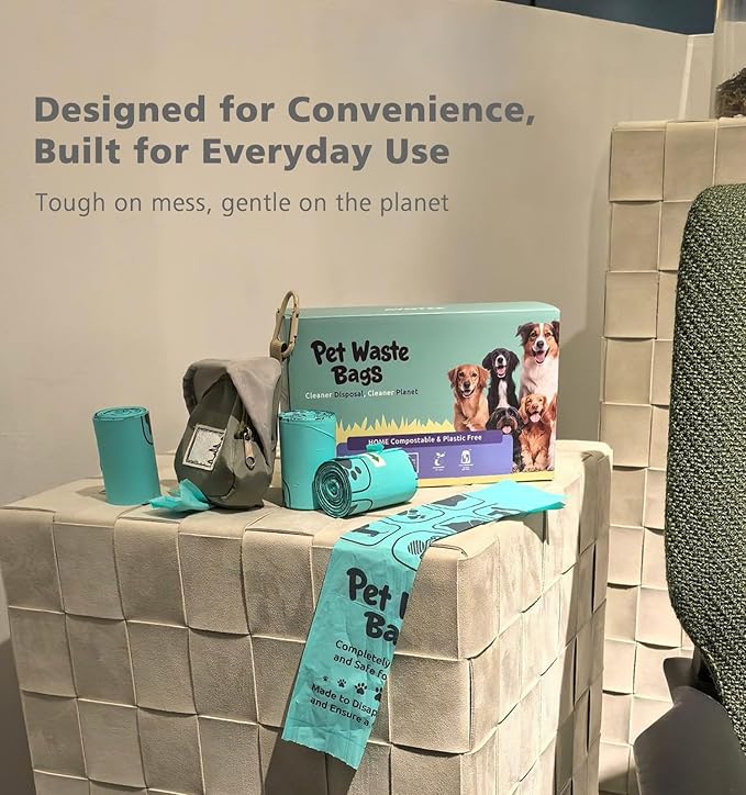 100% Compostable Dog Poop Bags, 270Count Value Pack, BPI Certified, Biodegradable Leakproof Thick Poop Bags for Dogs with Dispenser, Plant-Based, ASTM D6400 & EN 13432 Compliant Pet Waste Bag-PurrikoPets