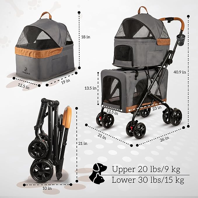 Double Pet Stroller with Detachable Carriers - Ideal for 2 Dogs or Cats - Compact & Convenient Design - Easy Assembly Double Dog Stroller - Graphite Gray-PurrikoPets