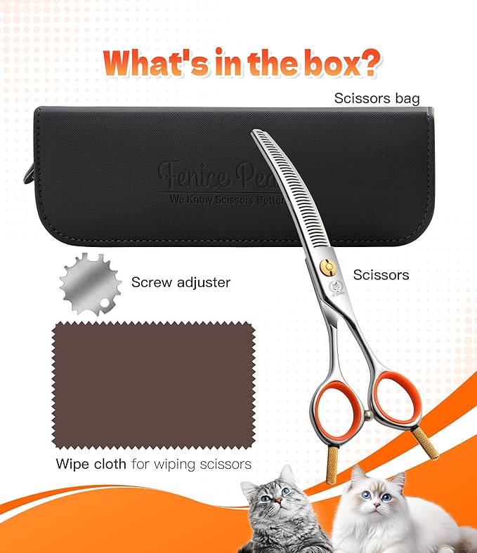 Fenice Peak 6'' Small Curved Thinneing Scissors Lightweight Dog Cat Grooming Scissors with Safety Round Tip JP440C Stainless Steel-PurrikoPets