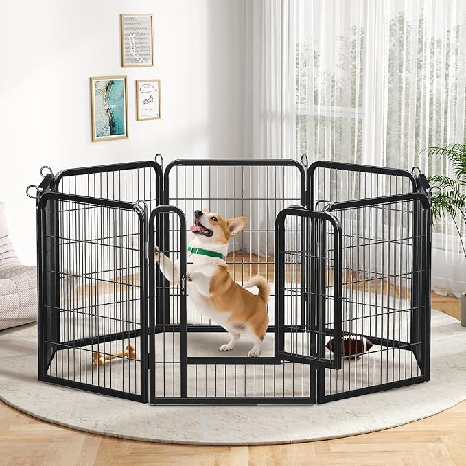 32 Inch Dog Playpen - 8 Panels Metal Pet Exercise Pen for Small-Medium Dogs, Indoor/Outdoor Dog Fence for Yard, Garden, Camping & RV Travel-PurrikoPets