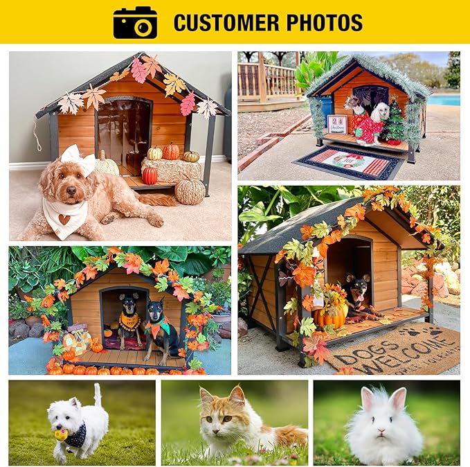 Aivituvin Dog House with Anti-Chewing Metal Frame Outdoor Large Wooden Dog Kennel Outside with Overhang Roof Large Porch Weatherproof-PurrikoPets