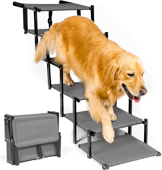 Dog Stairs for Trucks & SUVs – Foldable, Portable Pet Ramp for Large Dogs, Non-Slip Steps Supports Up to 250 lbs-PurrikoPets