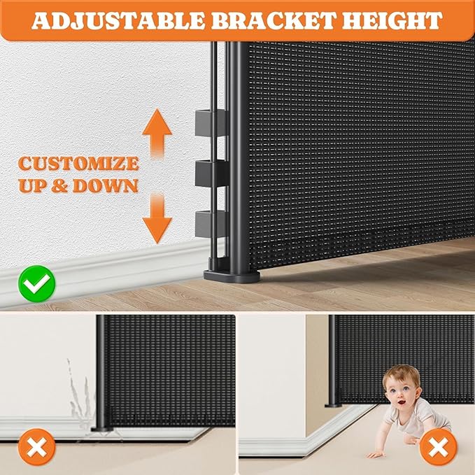 Extra Tall Retractable Baby Gates: 51" Tall Pet Gate, Extend up to 120" Wide, Mesh Baby Gate with Support Rods Jump-Proof Design for Cats & Large Dogs High Dog Cat Door Indoor Outdoor, Black-PurrikoPets