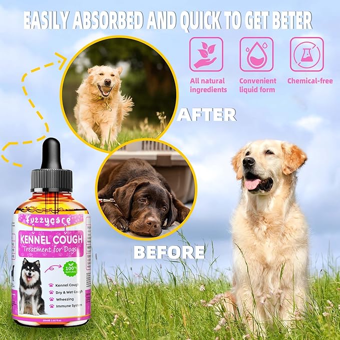 2 Pack Dog Cough Treatment,Natural Kennel Cough Medicine for Dogs,Effective Kennel Cough Treatment and Allergy Relief, Herbal Drops for All Breeds & Sizes, Soothing Dog Cough Medicine-PurrikoPets