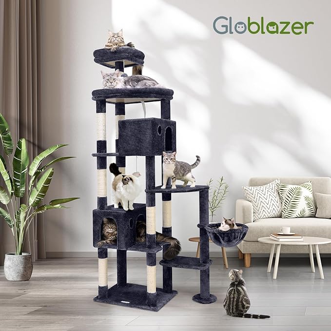 Globlazer Giant Cat Tree, 83 inch Cat Tree for Indoor Cats Large Adult, XXL Cat Tower with 9 Scratching Posts for 20lb+ Heavy Duty Large Adult Cats, F83, Dark Grey-PurrikoPets