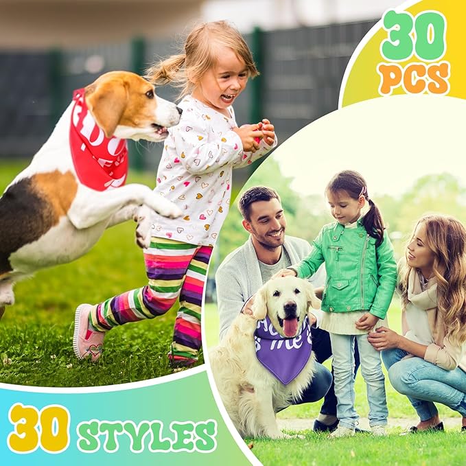 30 Pcs Dog Bandanas Bulk Pet Bibs Colorful Triangle Scarf Pet Bandanas for Medium Large Dogs Spring Summer Birthday Costume Decoration (Adopt Me)-PurrikoPets