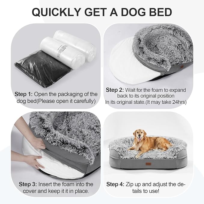 3.7 inch Thickened Orthopedic Dog Beds for Extra Large Dogs, Supportive Dog Sofa Bed with 28D Egg-Crate Foam, Removable Washable Cover, Waterproof Lining, Half-Round Design for Puppy,Senior,Sick-PurrikoPets