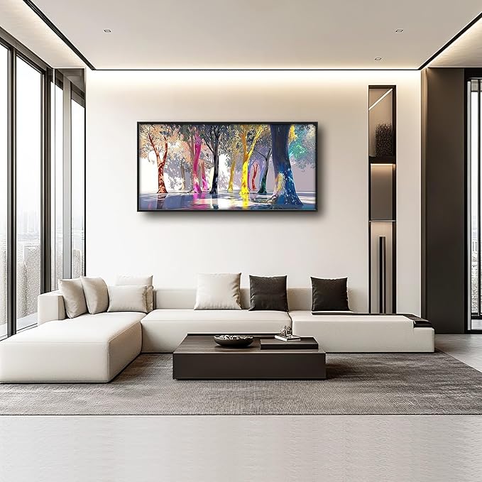 Framed Large Trees Wall Art for Living Room, Oversized Abstract Forest Wall Decor Colorful Nature Canvas Painting Modern Artwork Home Decoration for Living Room Bedroom Dining Room Office 60"x30"-PurrikoPets