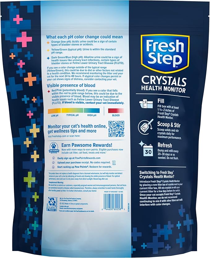Fresh Step Crystals Health Monitoring Cat Litter, Color-Changing Litter Helps Detect Irregularities in Cat Urine, Controls Odor for 30 Days, 14 lbs. (2 x 7 lb. Bag)-PurrikoPets