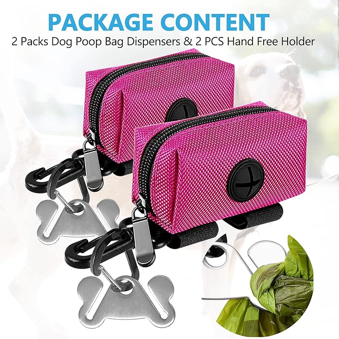Dog Waste Bag Dispenser Pet Poop Bags Holder for Doggie Waste Bags Dispensers Soft Fabric Zipper Small Doggy Puppy Pouch for Leash Accessory Attachment with Carrier,2PC Pink-PurrikoPets