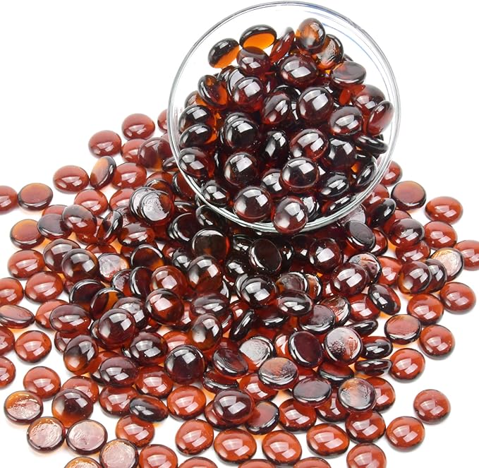 1LB Amber Flat Glass Marbles for Vases, Gemstone Beads Vase Filler Decorative Glass Pebbles for Fish Tank, DIY Crafts, Autumn Centerpieces, Aquarium Decor Rocks-PurrikoPets