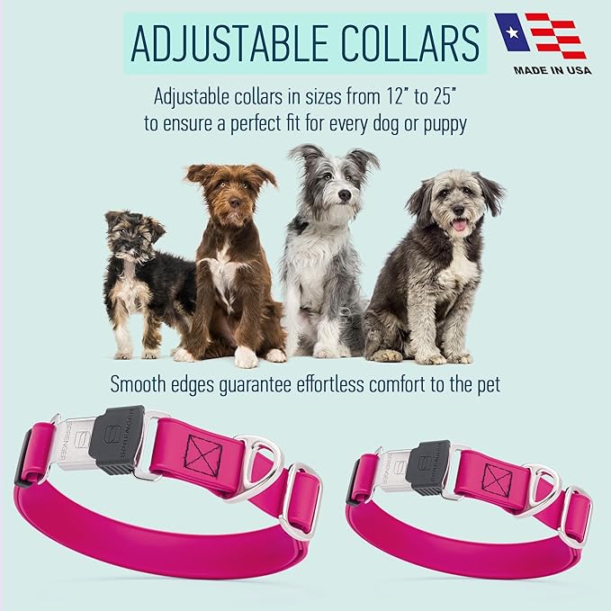 Dogline Biothane Waterproof Dog Collar with Herm Sprenger Black Stainless Steel Quick Release Buckle – Heavy Duty Tactical Durable Collar for Dogs – Comfortable, Safe Pet Collar W3/4" L12-19 Magenta-PurrikoPets
