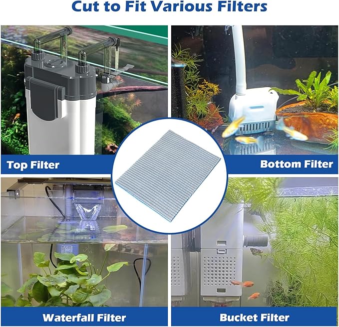 8 Layer Aquarium Filter Media Pad,15.7 x 11.8 in Washable Cuttable Filters Sponge Pads Foam Filter Floss Accessories for Fish Tank, Pond, Aquarium-PurrikoPets