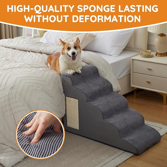 Dogs Steps for Bed, Dog Stairs for Small Dogs, 2-Step Dog Ramp for Bed, Couch, Sofa, and Chairs, Non-Slip Bottom Design, Cat Scratching, High Density Foam Portable Pet Step, Indoor, Grey-PurrikoPets