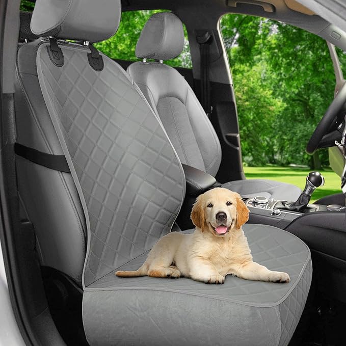 Active Pets Dog Car Seat Cover, Waterproof Front Seat Protector for SUV Truck Sedan, Pet Safety Travel Comfort System with Universal Fit, Grey-PurrikoPets