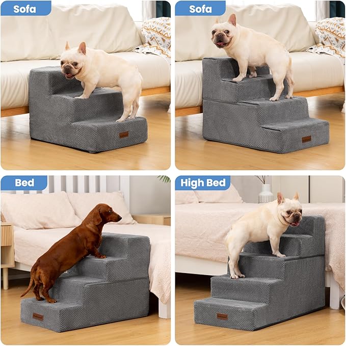 Dog Stairs for High Bed 22.6" H,5-Step Dog Steps for Small Dogs and Cats,Indoor Non-Slip Balanced Pet Stairs are Suitable for Puppy,Older Cat,Grey-PurrikoPets