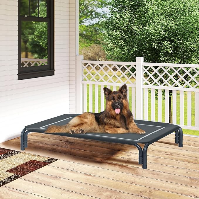 Elevated Dog Bed Raised Outdoor Dog Cot for Medium Dogs, Installation Requires No Tools, Frame with Washable Cooling Breathable Mesh Anti-Slip Feet, Indoor Pet Bed, Black, 35.4 Inches-PurrikoPets
