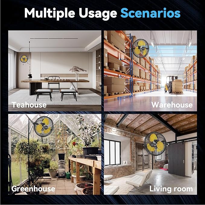 12 IN High Velocity Wall Mount Fan, 3 Speed Industrial Wall Fan with Sealed Motor, 2500 CFM Adjustable Air Circulator for Garage, Commercial, Greenhouse, Warehouse & Gazebo Use, UL Listed-PurrikoPets