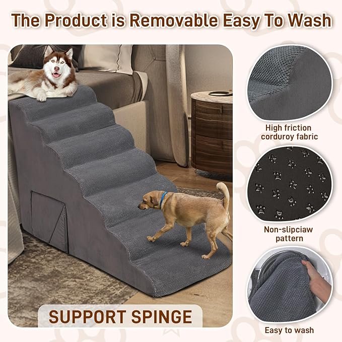 Dog Stairs & Steps for High Beds 30-36 inches High Tall for Large Medium Dogs, LitaiL 30inch 7 Steps Pet Stairs/Steps for High Beds,llDogs, Non-Slip Dog Ramps for Small Dogs and Cats-PurrikoPets