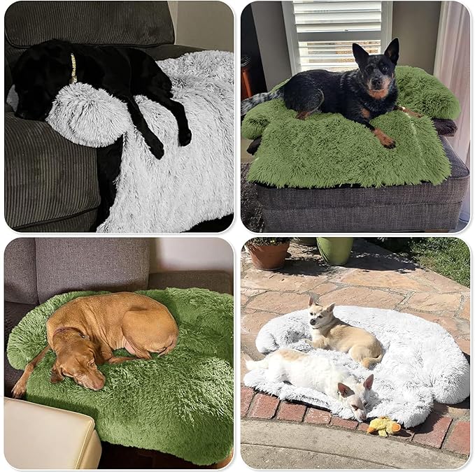 GGIB Calming Dog Bed Fluffy Plush Dog Mat for Furniture Protector with Removable Washable Cover for Large Medium Small Dogs and Cats (Medium, Grass Green)-PurrikoPets