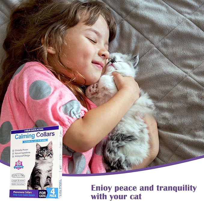 4 Pack Calming Collar for Cats - Long-Lasting Anxiety and Stress Relief, Relaxing Cat Collar,Adjustable Pheromones Collar for Cats,Natural Soothing 60 Days of Continuous Calming Move-PurrikoPets