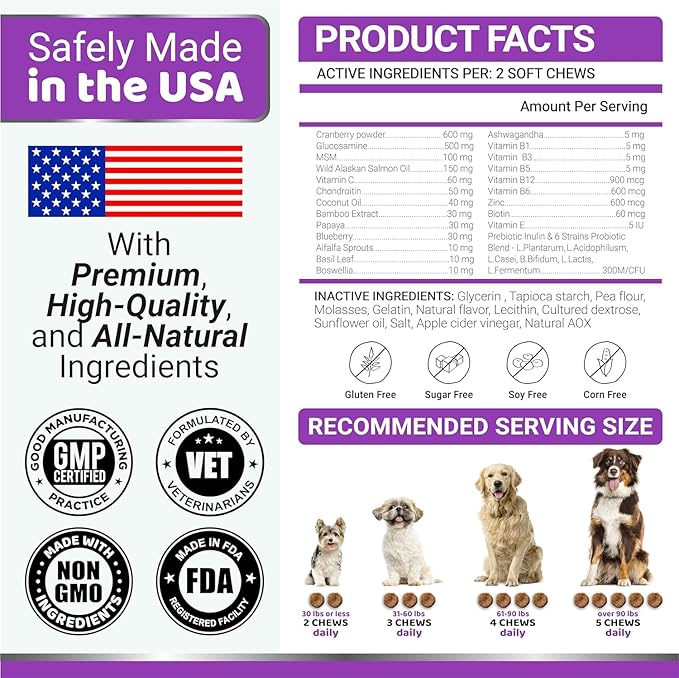 2-Pack Dog Multivitamin Chewable with Glucosamine - Dog Vitamins and Supplements - Senior & Puppy Multivitamin for Dogs - Hip & Joint Support - Immune Health, Skin, Heart, Digestion, Probiotics-PurrikoPets