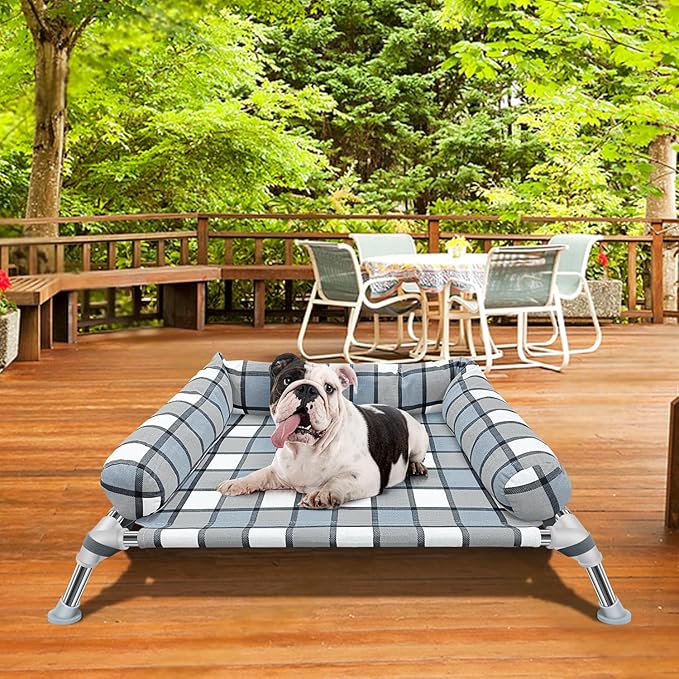 Elevated Raised Dog Bed Cot - Cooling Dog Bed with Pillows, Portable Washable Pet Cot with Metal Frame for Indoor & Outdoor Use-PurrikoPets