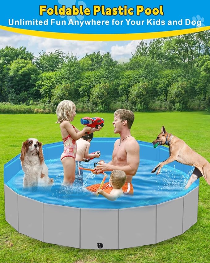 Foldable Dog Pool for Large Dogs, 87"x16" Kiddie Pool Hard Plastic Dog Swimming Pool Portable, Collapsible Dogs Wading Pools & Bathing Tub, Outdoor Cooling for Pets Kids & Adult-PurrikoPets