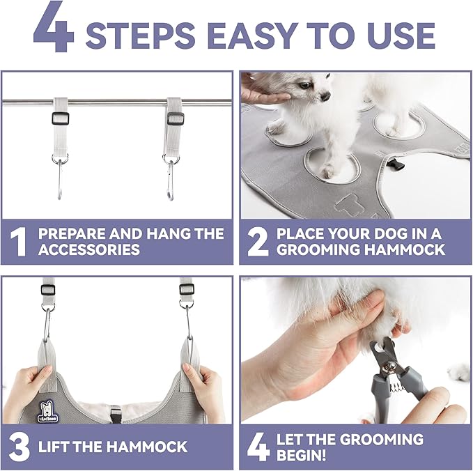 Dog Grooming Hammock Harness for Dogs & Cats with Pet Nail Clipper Trimmer - Cat Hanger Sling for Trimming Clipping Nails- Dog Hammock Restraint Bag for Small Medium Large pet ( Grey XL )-PurrikoPets