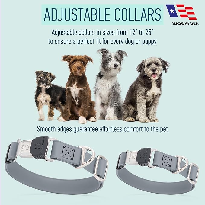 Dogline Biothane Waterproof Dog Collar with Herm Sprenger Black Stainless Steel Quick Release Buckle – Heavy Duty Tactical Durable Collar for Dogs – Comfortable and Safe Pet Collar W 1" L 15-25" Gray-PurrikoPets