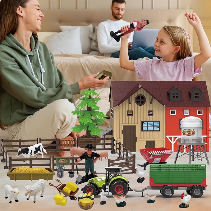 109PCS Farm Animals Toys Set Comes with Barn, Rice Storehouse, Rice Trolley, Milking shed, Farmer, Fence - Playset for Kids Toddlers Boys Girls 5+ Years Old-PurrikoPets
