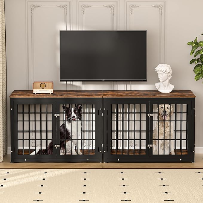 42 Inch Heavy Duty Dog Crate Furniture for Large and Medium Dogs, Decorative Pet House End Table, Wooden Cage Kennel Furniture Indoor, Rustic Brown-PurrikoPets