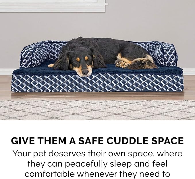 Furhaven Memory Foam Dog Bed for Medium/Small Dogs w/ Removable Bolsters & Washable Cover, For Dogs Up to 35 lbs - Plush & Woven Decor Comfy Couch Sofa - Diamond Blue, Medium-PurrikoPets