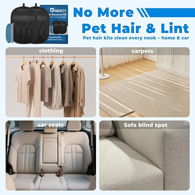 2Pcs Pet Hair Removal Gloves Kit (2 Sizes) for Dogs & Cats, 2025 Newly Upgraded Five-Finger Electrostatic Pet Hair Gloves, Reusable Pet Hair Remover Tools for Clothing, Carpet, Sofa Gaps, Car Seat-PurrikoPets