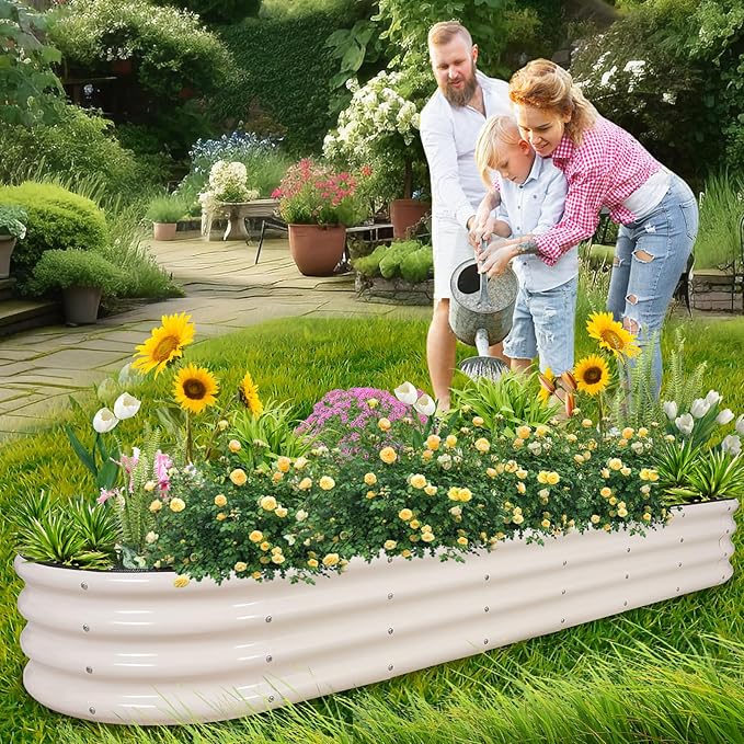 1MORE Galvanized Raised Garden Bed- Planter Garden Boxes Outdoor, Raised Beds for Gardening, 8x2x1ft Metal Garden Bed Kit for Vegetables Flower, Planter Raised Beds with Protective Tape & Tools.White-PurrikoPets