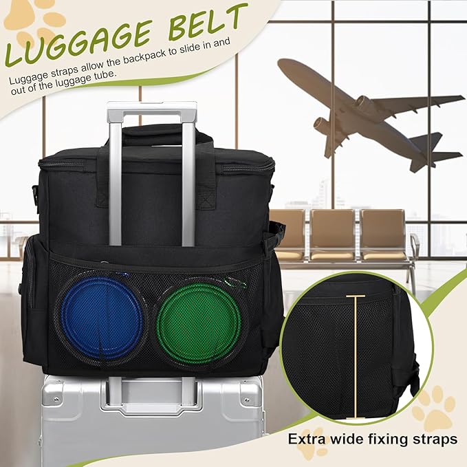 Dog Travel Bag Airline Approved–Pet Travel Tote with Collapsible Bowls,Food Containers & Feeding Mat–Multi-Pocket Organizer for Dogs & Cats, Durable & Water-Resistant for Hiking,Trips,Outdoors-PurrikoPets