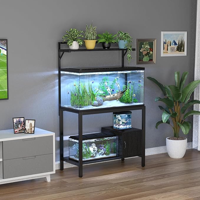 GDLF 40-50 Gallon Fish Tank Stand with Plant Shelf Metal Aquarium Stand with Cubby Storage 36.6" x 18.5" Tabletop fits Aquarium,Turtle Tank,or Reptile Terrariums-PurrikoPets