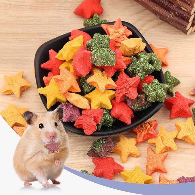 Rabbit Treats, Healthy Bunny Treats Natural Mini Star Shaped Snacks Treats for Pet Rabbits and Small Animals Molar Toys Guinea Pig Hamster Chinchilla Gerbil-PurrikoPets