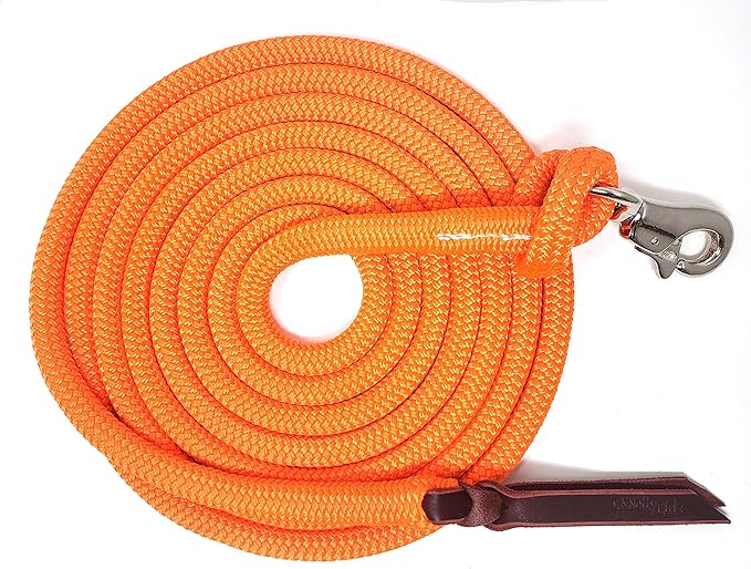 Double Braid Lead Rope with Eye Splice Loop, 12-14FT Lengths (Neon Orange, 12 ft.)-PurrikoPets