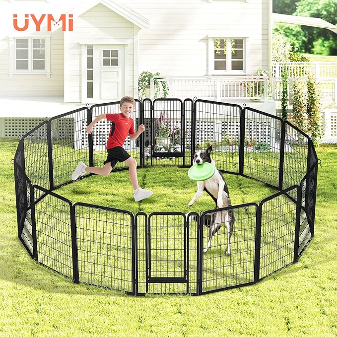 40 Inch Dog Playpen - 16 Panels Metal Pet Exercise Pen for Medium-Large Dogs, Indoor/Outdoor Dog Fence for Yard, Garden, Camping & RV Travel-PurrikoPets