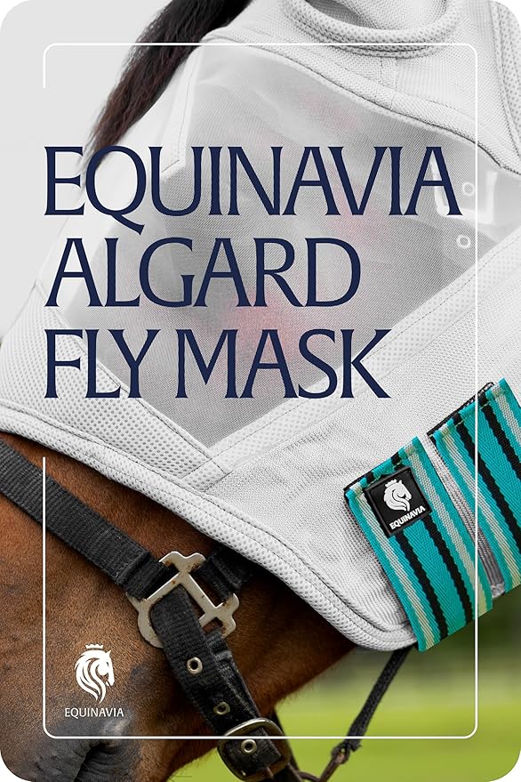 Equinavia Algard Soft Mesh Horse Fly Mask with Ear Protection and 45 UPF Rating | No Eye Irritation & UV Protection - Silver/Turquoise - Warmblood-PurrikoPets