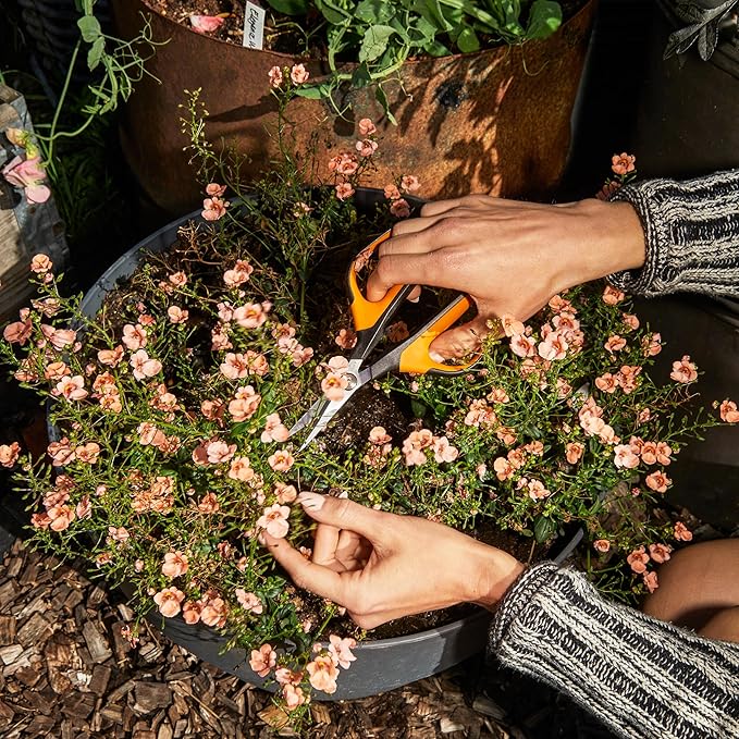 Fiskars Comfort Loop Micro-Tip Pruning Snips - 7" Garden Shears with Sheath and Extra Large SoftGrip Handle - Yard and Garden Tools - Orange/Black-PurrikoPets