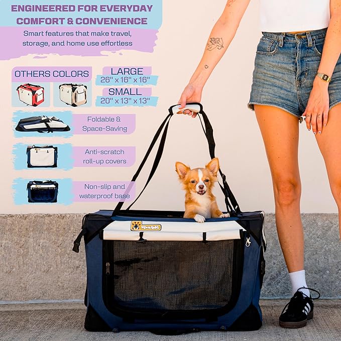 Extra Large Dog Cat Puppy Carrier 20"x13"x13" Foldable Soft Sided Travel Crate Portable Pet Kennel With Cushion Reduces Anxiety Saves Space Easy Vet Visits Secure Triple Entry Mesh Lightweight Durable-PurrikoPets