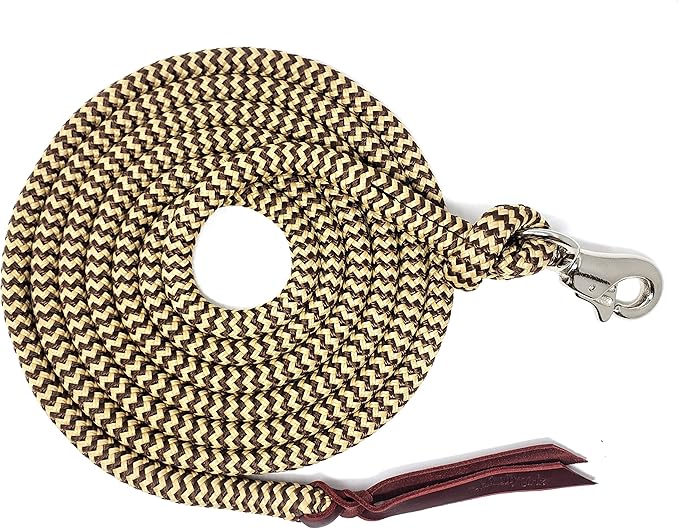 Double Braid Lead Rope with Eye Splice Loop, 12-14FT Lengths (Brown with Beige, 12 ft.)-PurrikoPets